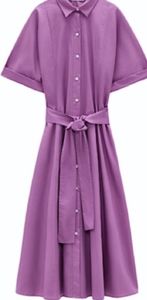 Zara Lilac Purple Poplin Shirt Dress 